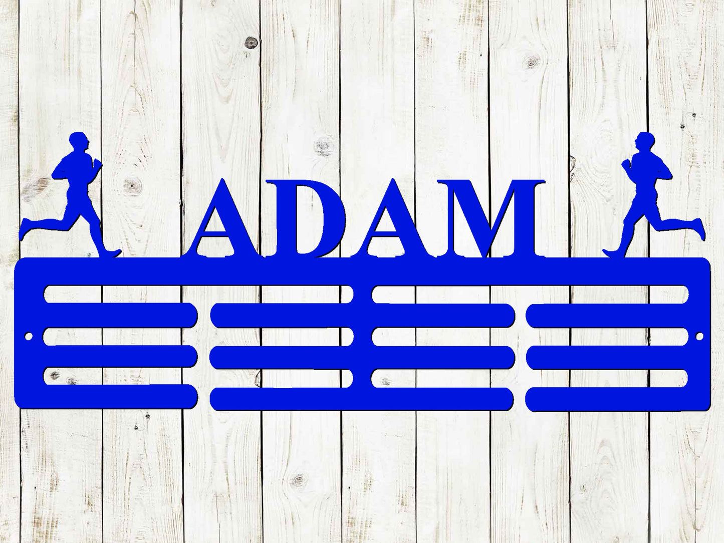 Running Custom Name Medal Hanger Monogram - 12 Rungs for medals & Ribbons, Medal Display, Sports Medals, Kids Room Sports Decor, Male Runner