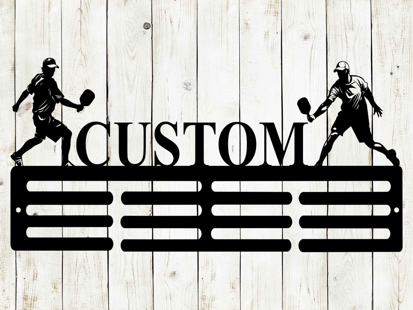 Pickleball Male Custom Name Medal Hanger Monogram - 12 Rungs for medals & Ribbons, Medal Display, Kids Room Sports Decor, Pickleball Medals
