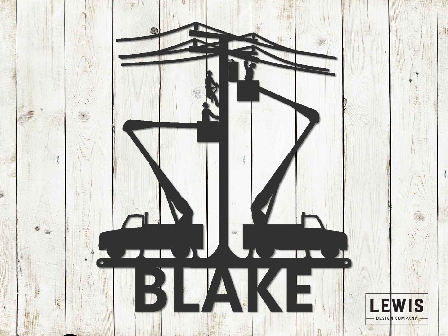 Linemen and Trucks Custom Name Metal Sign - Garage Decor, Shop Decor, House Decor, Lineman Gift, Metal Sign, Tradesperson, Lineworker
