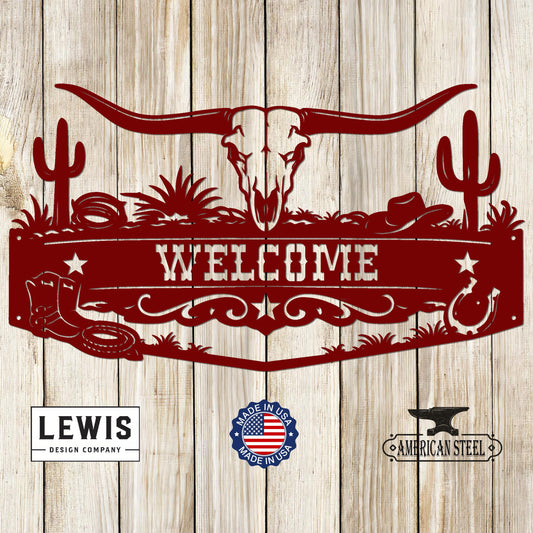 Custom Longhorn ranch sign with welcome