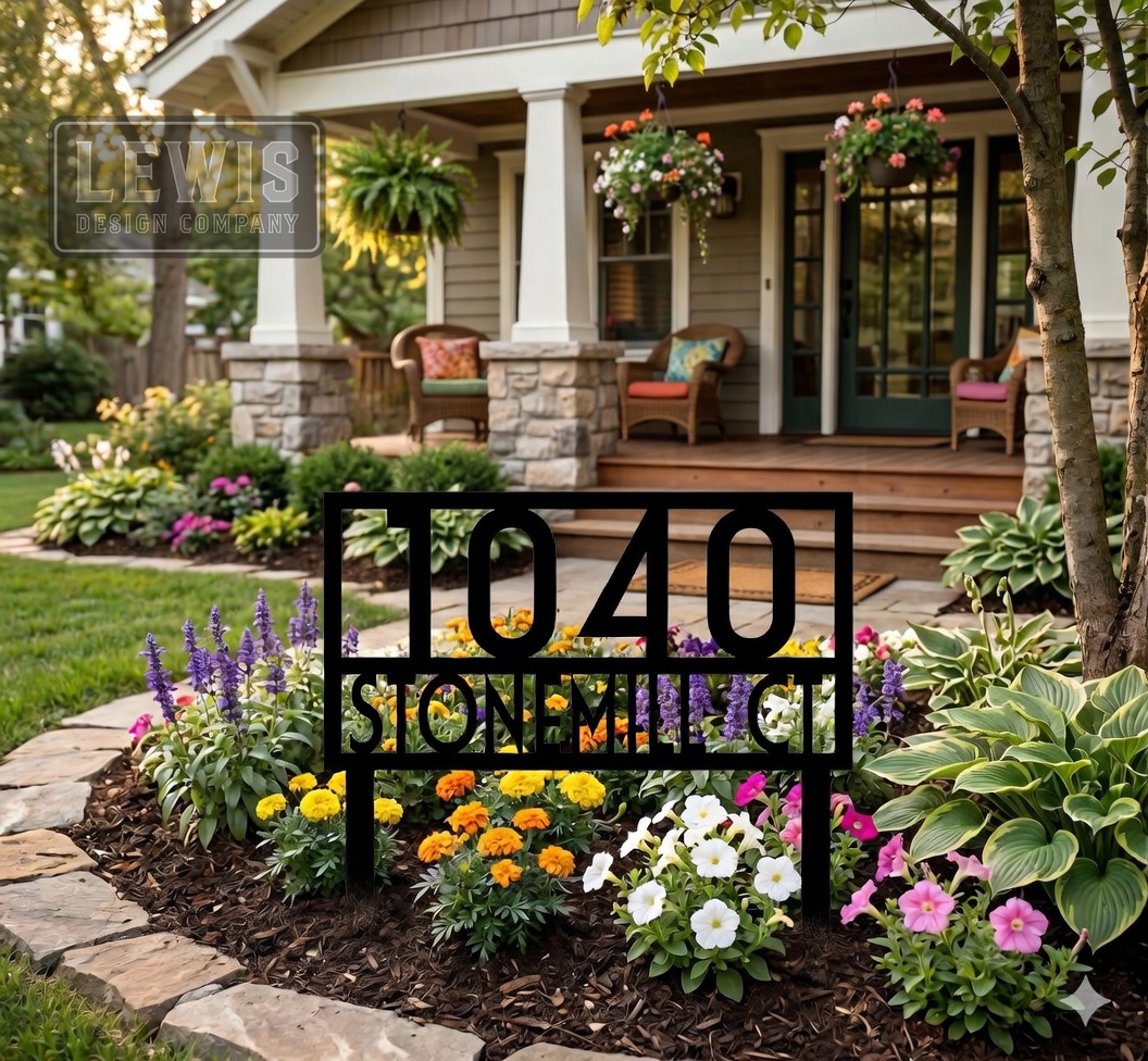 Garden Address sign in flower bed