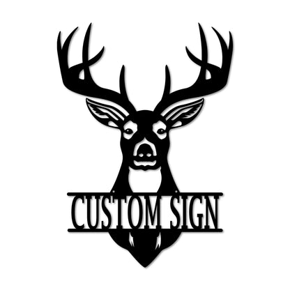 Personalized Deer Head Monogram Metal Sign | Custom Hunting Wall Art