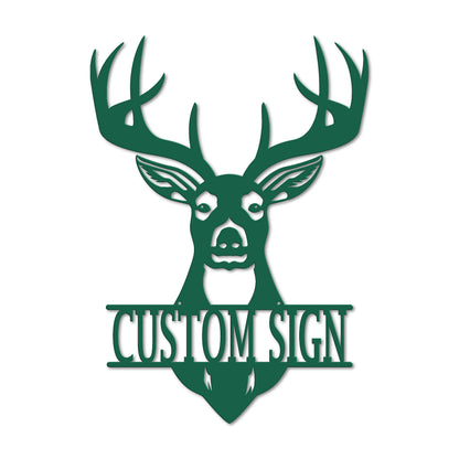 Personalized Deer Head Monogram Metal Sign | Custom Hunting Wall Art