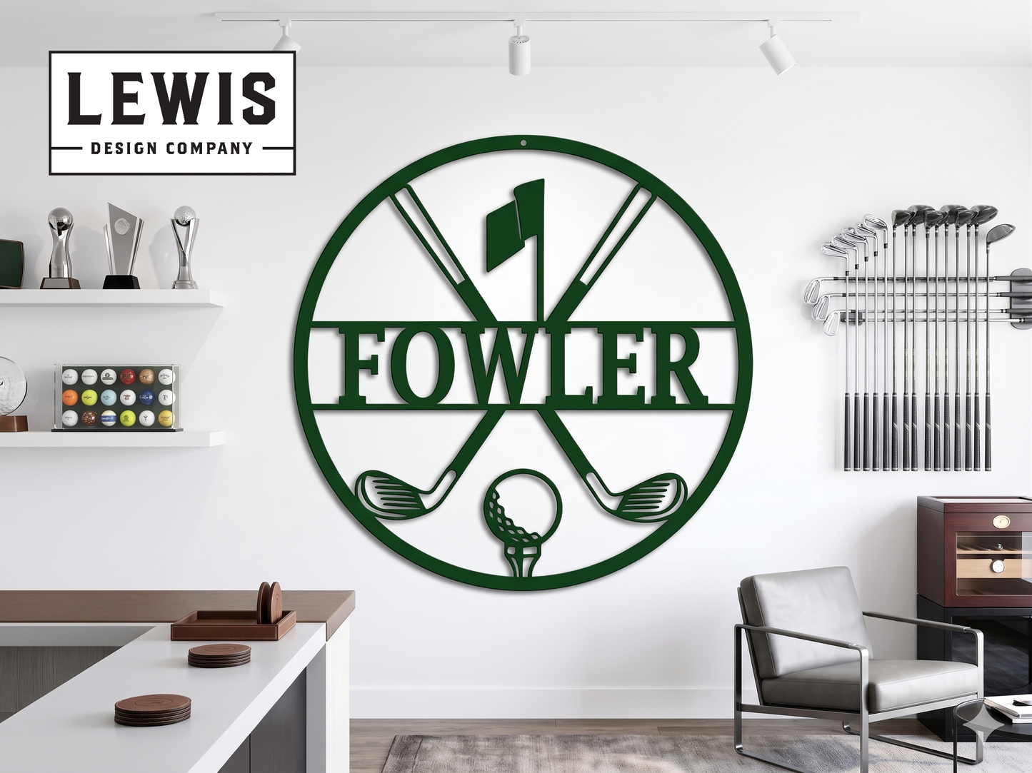 Personalized golf metal sign with custom name and golfer design