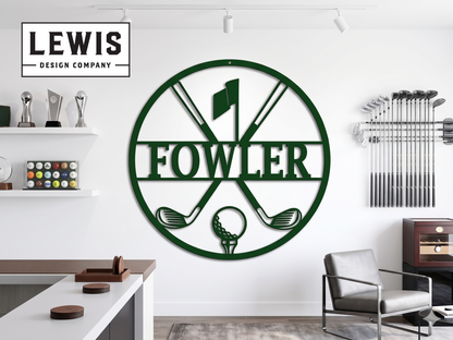 Personalized golf metal sign with custom name and golfer design