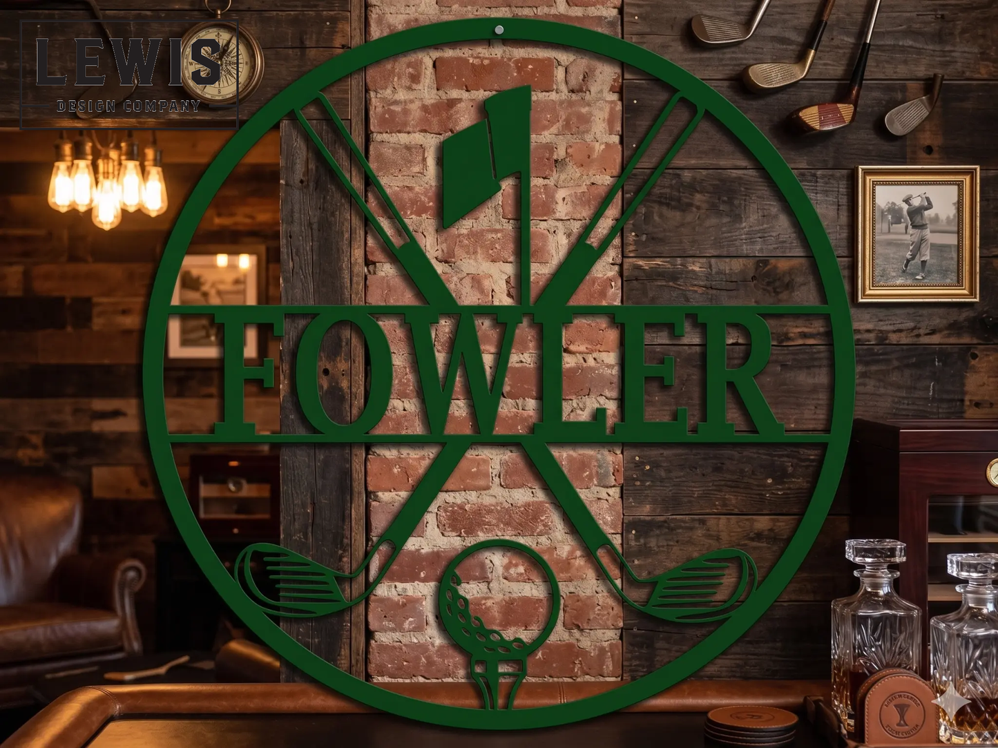 Custom golf monogram metal wall art for golfer gift