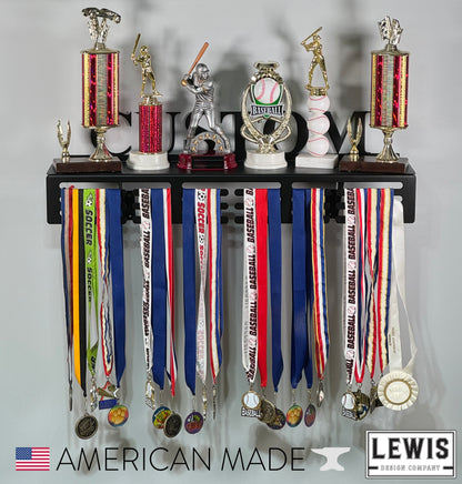 Custom Name Trophy Shelf with Medal Hangers