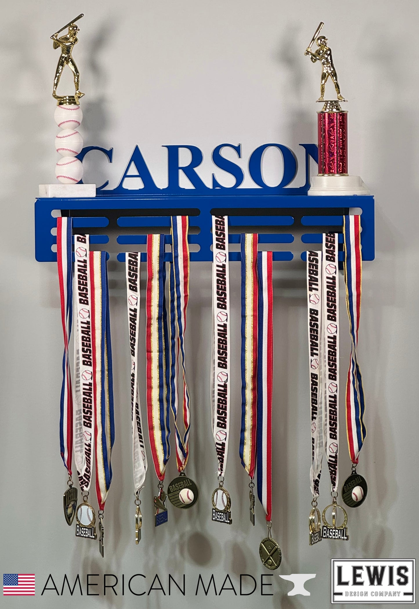 Custom Name Trophy Shelf with Medal Hangers