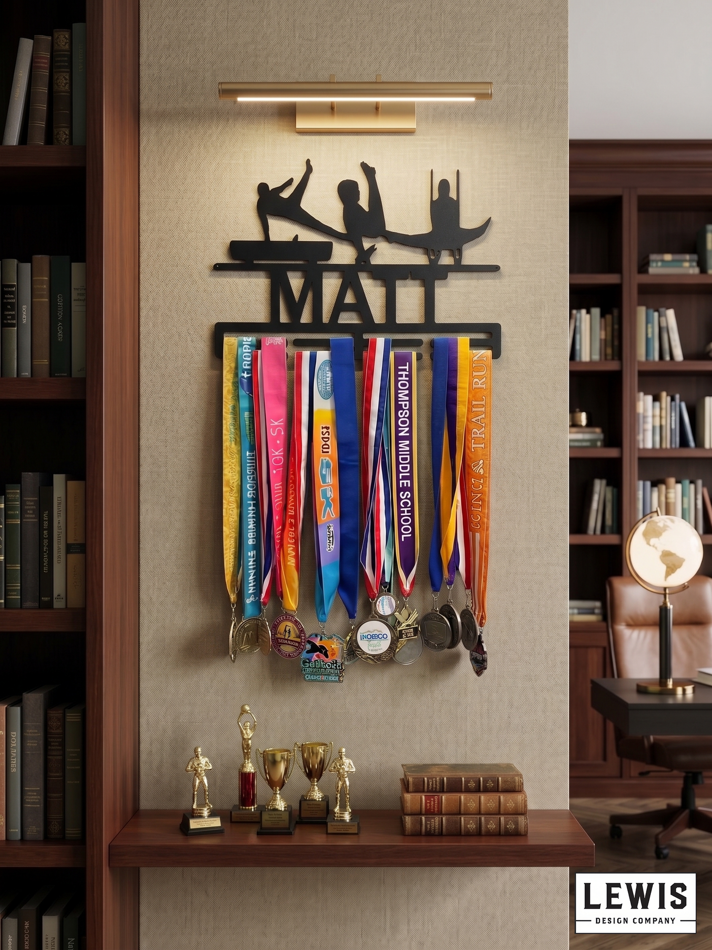 Male gymnastics medal and award hanger.  Gymnastics award display. 