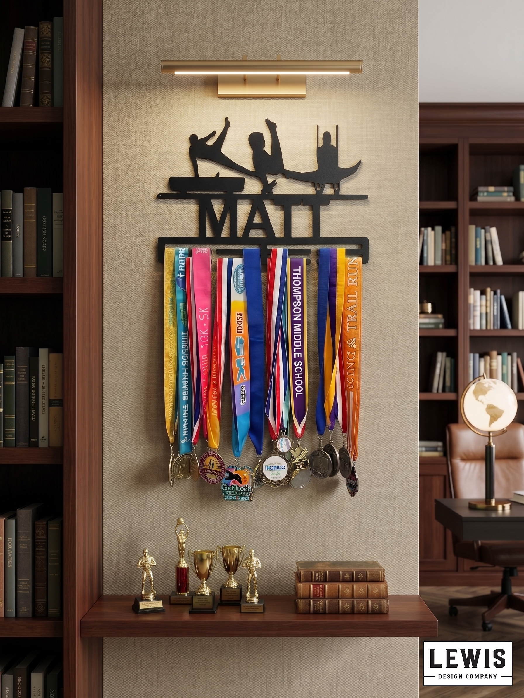 Male gymnastics medal and award hanger.  Gymnastics award display. 