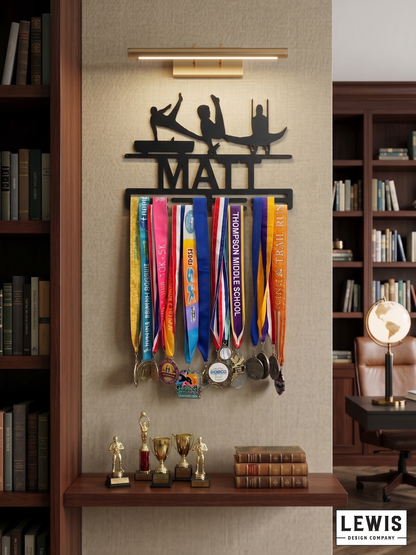 Male gymnastics medal and award hanger.  Gymnastics award display. 