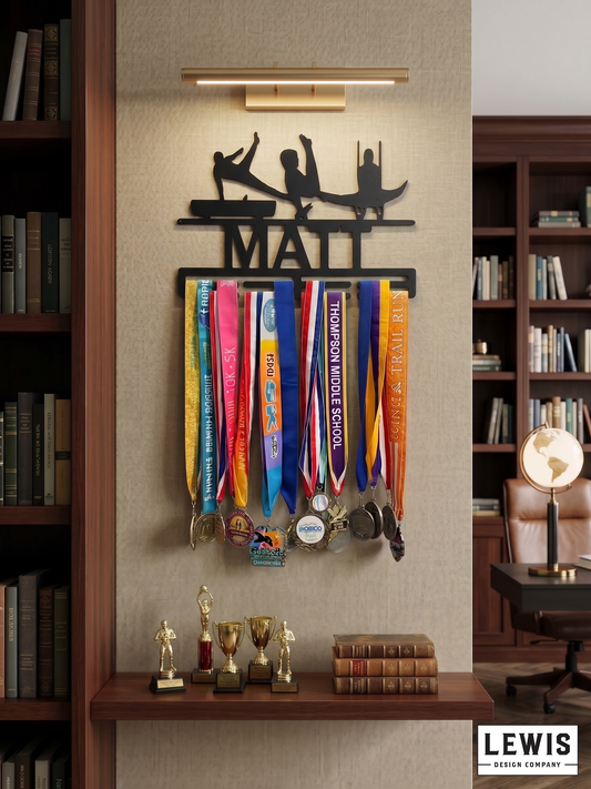 Male gymnastics medal and award hanger.  Gymnastics award display. 