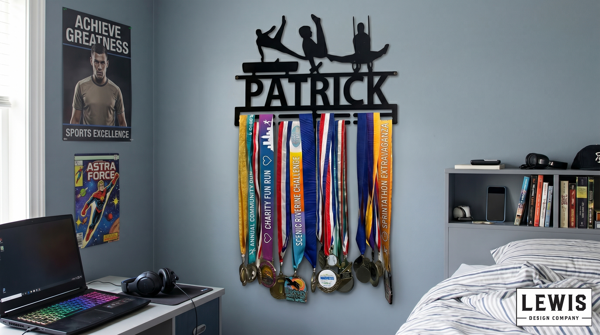Male gymnastics medal and award hanger.  Gymnastics award display. 