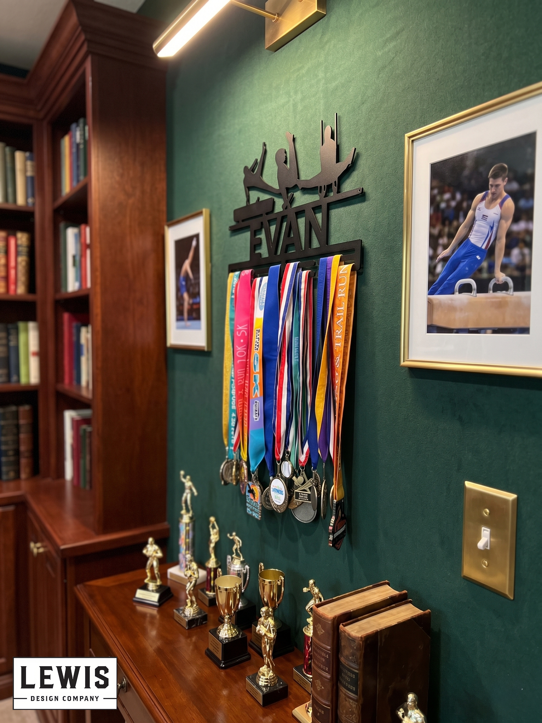 Male gymnastics medal and award hanger.  Gymnastics award display. 