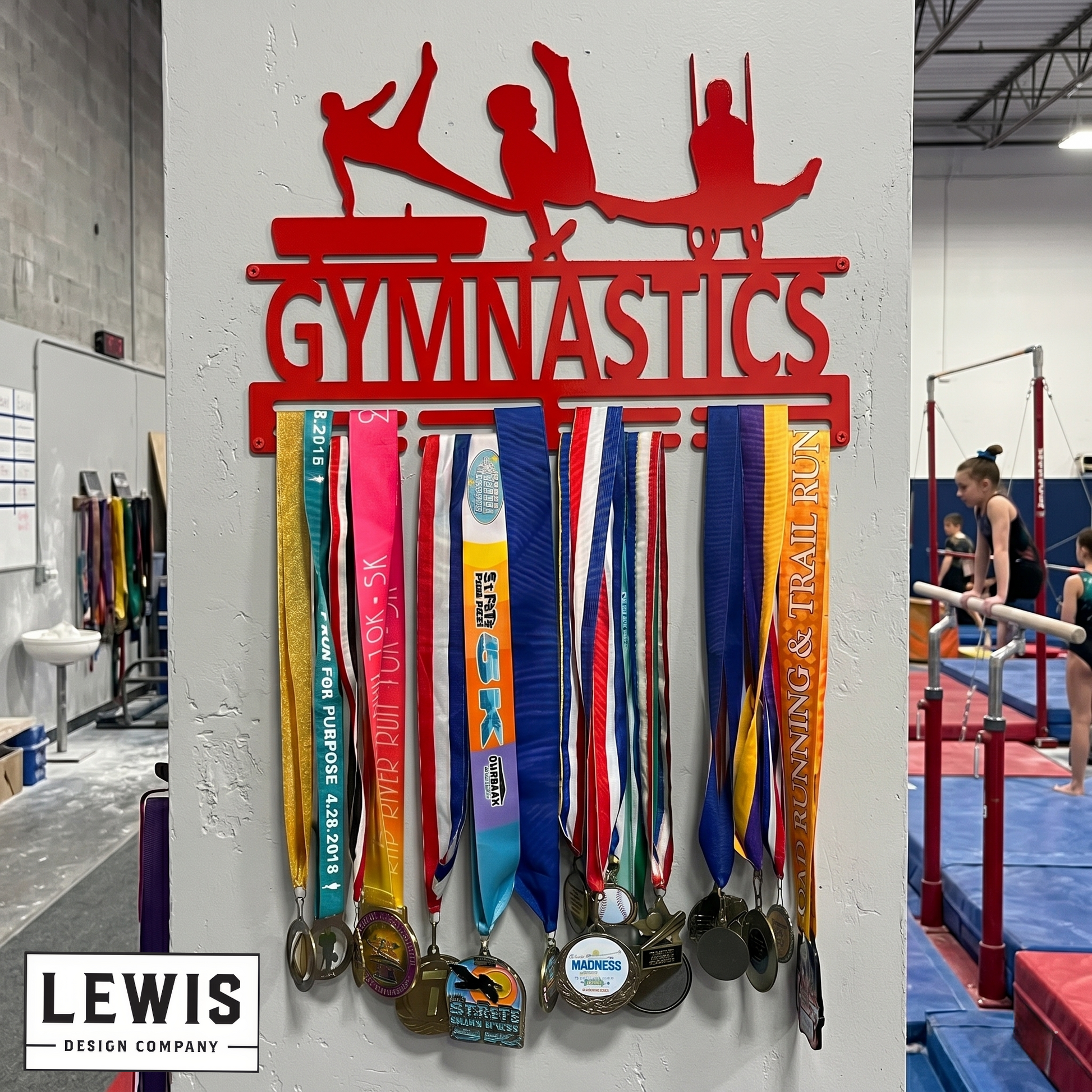Male gymnastics medal and award hanger.  Gymnastics award display. 