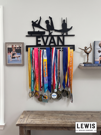Male gymnastics medal and award hanger.  Gymnastics award display. 