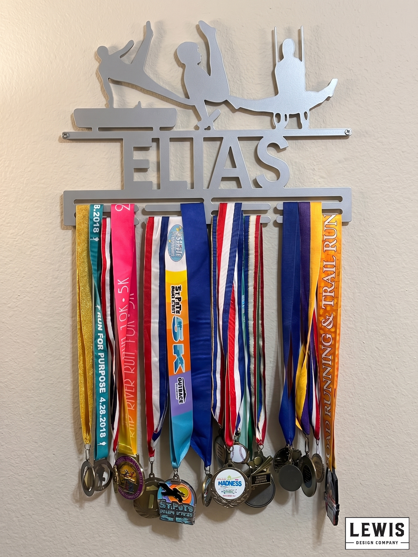 Male gymnastics medal and award hanger.  Gymnastics award display. 