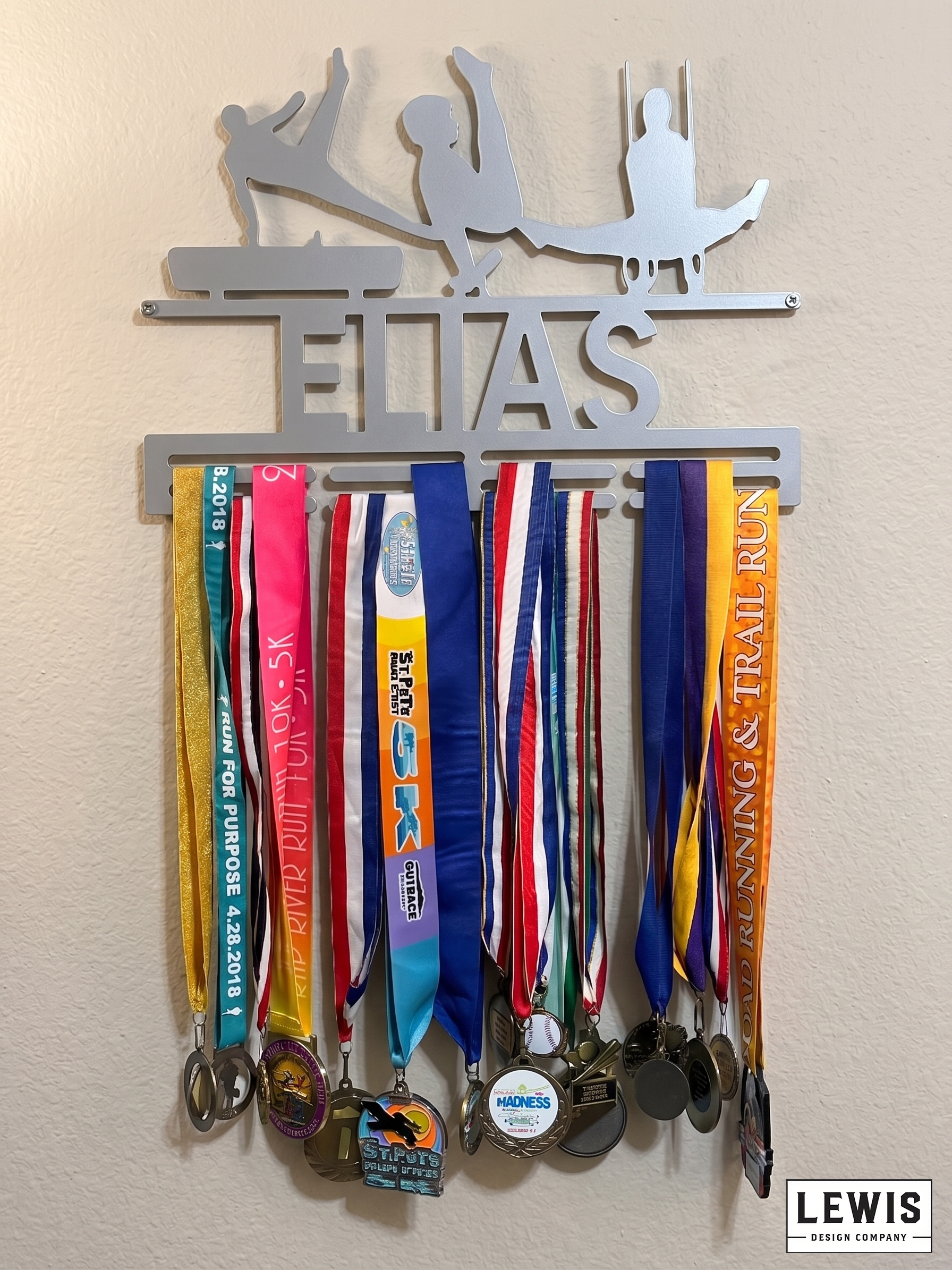 Male gymnastics medal and award hanger.  Gymnastics award display. 
