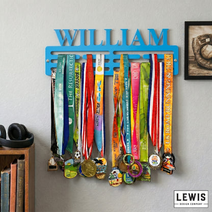 Custom name metal medal hanger in 14-gauge powder-coated steel