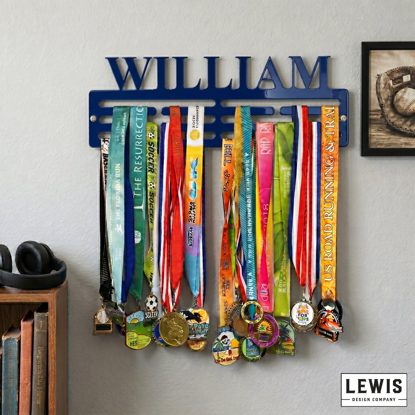 Custom name metal medal hanger in 14-gauge powder-coated steel