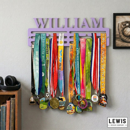 Custom name metal medal hanger in 14-gauge powder-coated steel