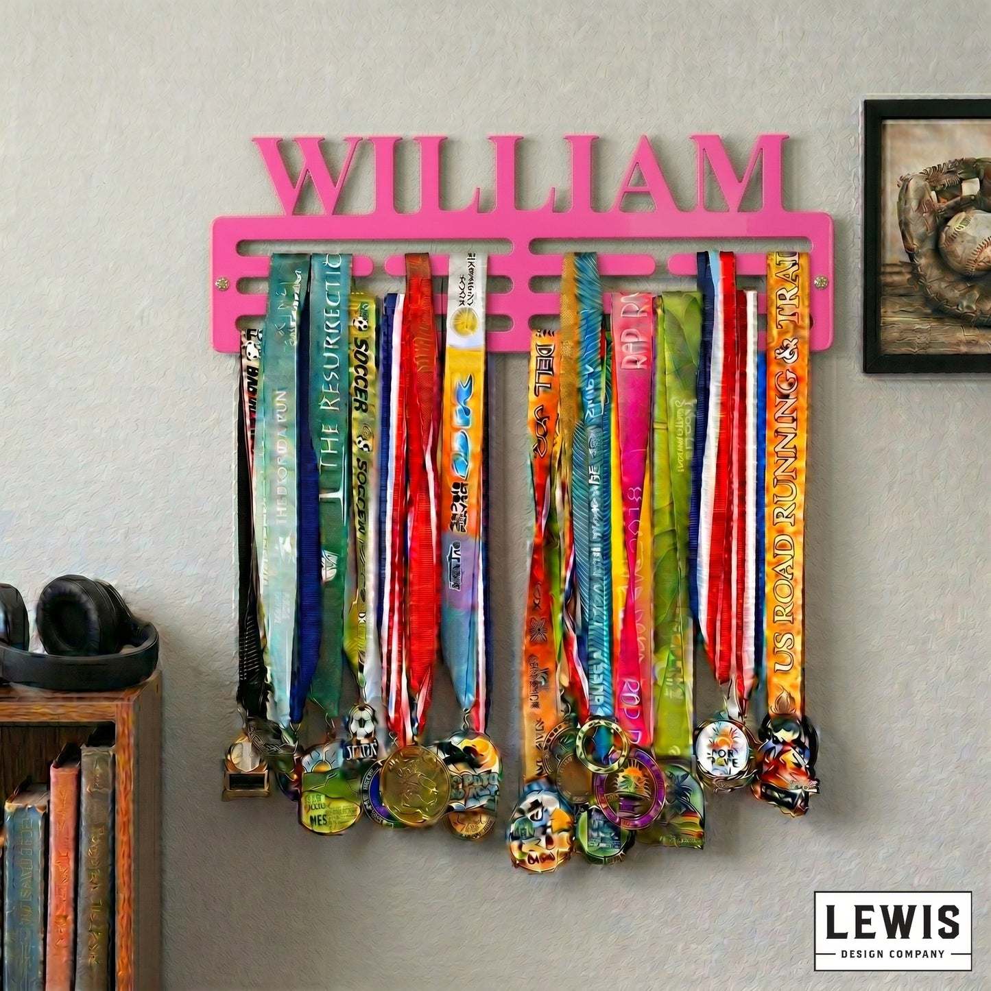 Custom name metal medal hanger in 14-gauge powder-coated steel