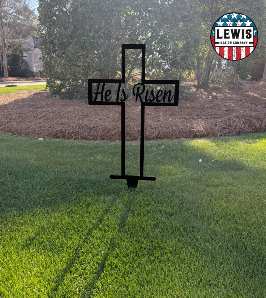 He Is Risen Metal Yard Sign | Christian Easter Garden Decor | Powder-Coated Outdoor Steel Cross
