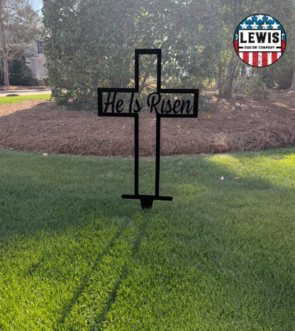 He Is Risen Metal Yard Sign | Christian Easter Garden Decor | Powder-Coated Outdoor Steel Cross
