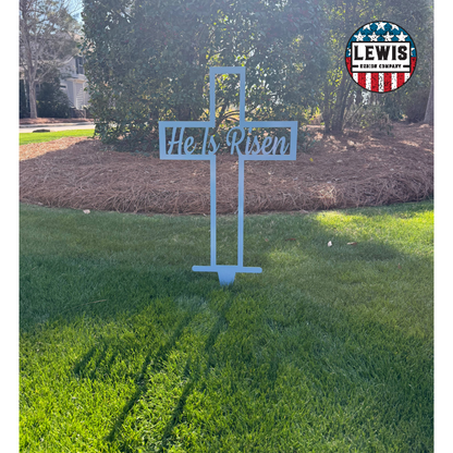 He Is Risen Metal Yard Sign | Christian Easter Garden Decor | Powder-Coated Outdoor Steel Cross