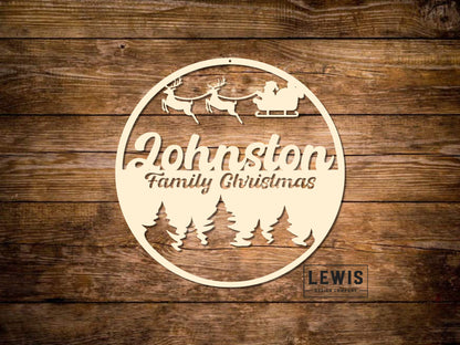 Santa Family Christmas Custom Name Metal Sign