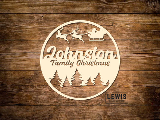 Santa Family Christmas Custom Name Metal Sign