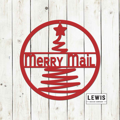 Modern Merry Mail Christmas Metal Sign
