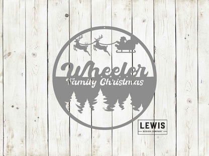 Santa Family Christmas Custom Name Metal Sign