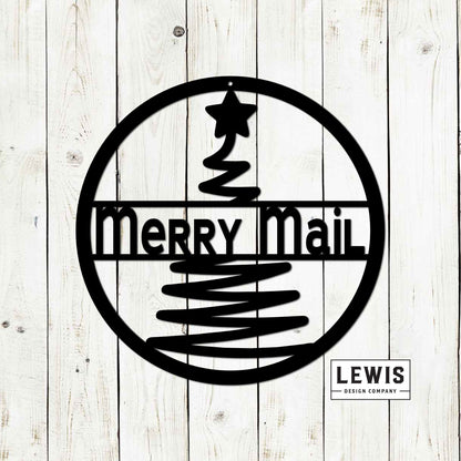 Modern Merry Mail Christmas Metal Sign
