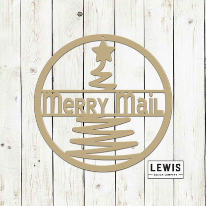 Modern Merry Mail Christmas Metal Sign