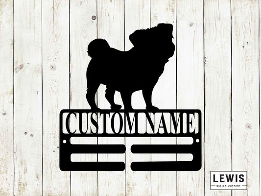 Pug Leash Hanger with Custom Name, Metal Sign, Pug Sign, Custom Metal Sign, Pug, Pug Name Sign, Dog Lovers, Dog Sign, Dog Leash Hanger