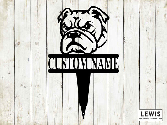 Bulldog Yard Stake with Custom Name, Bulldog Sign, Custom Metal Stake, Bulldog, Dog Lovers, Dog Sign, Dog Name Sign, Bulldog Sign