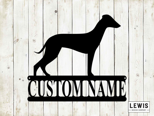 Whippet Wall Sign with Custom Name, Metal Sign, Whippet, Custom Metal Sign, Whippet Wall Sign, Whippet Name sign, Dog Lover, Whippet Name