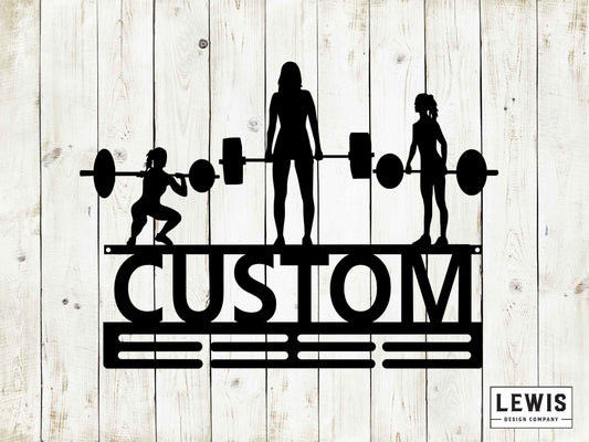 Female Weightlifting Medal Hanger with Custom Monogram Name Metal Sign, Personalized  Medal Holder Monogram, Weightlifting Medal Display