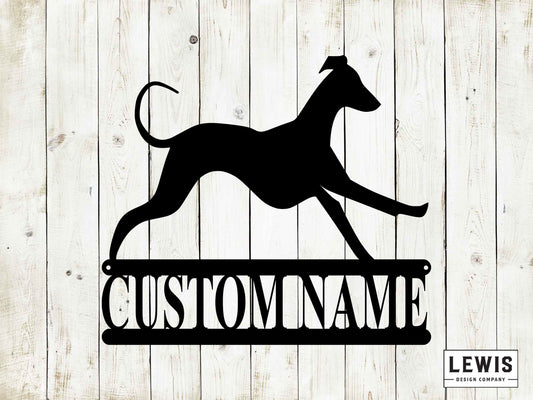 Greyhound Wall Sign with Custom Name, Metal Sign, Greyhound, Custom Metal Sign, Greyhound Name sign, Dog Lover, Greyhound Wall Art