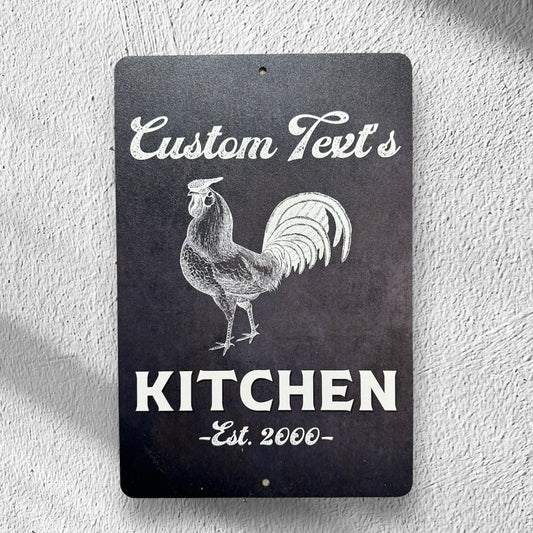 Custom Chicken Kitchen Sign, Custom Metal Powder Coated & Printed Name Sign