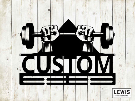 Weightlifting and Workout Medal Hanger with Custom Monogram Name Metal Sign, Personalized Medal Hanger, Weightlifter, Body Building, Workout