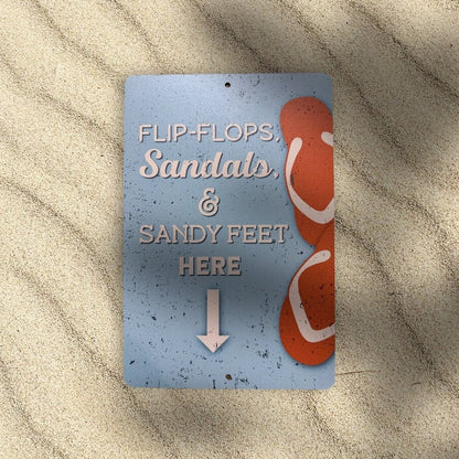 Printed Beach Shoes Here Sign, Beach Decor, Custom Metal Powder Coated & Printed Sign