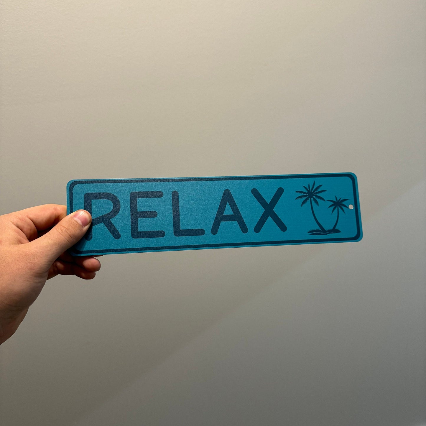 Printed Relax Beach Sign, Custom Metal Powder Coated & Printed Name Sign