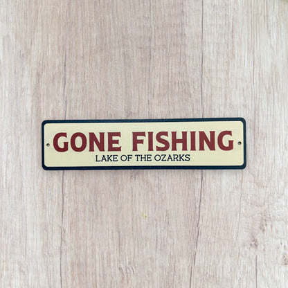 Custom Printed Gone Fishing Sign, Custom Metal Powder Coated & Printed Name Sign