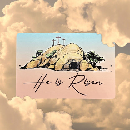 He Is Risen Easter Metal Sign - Religious Christian Wall Art Decor