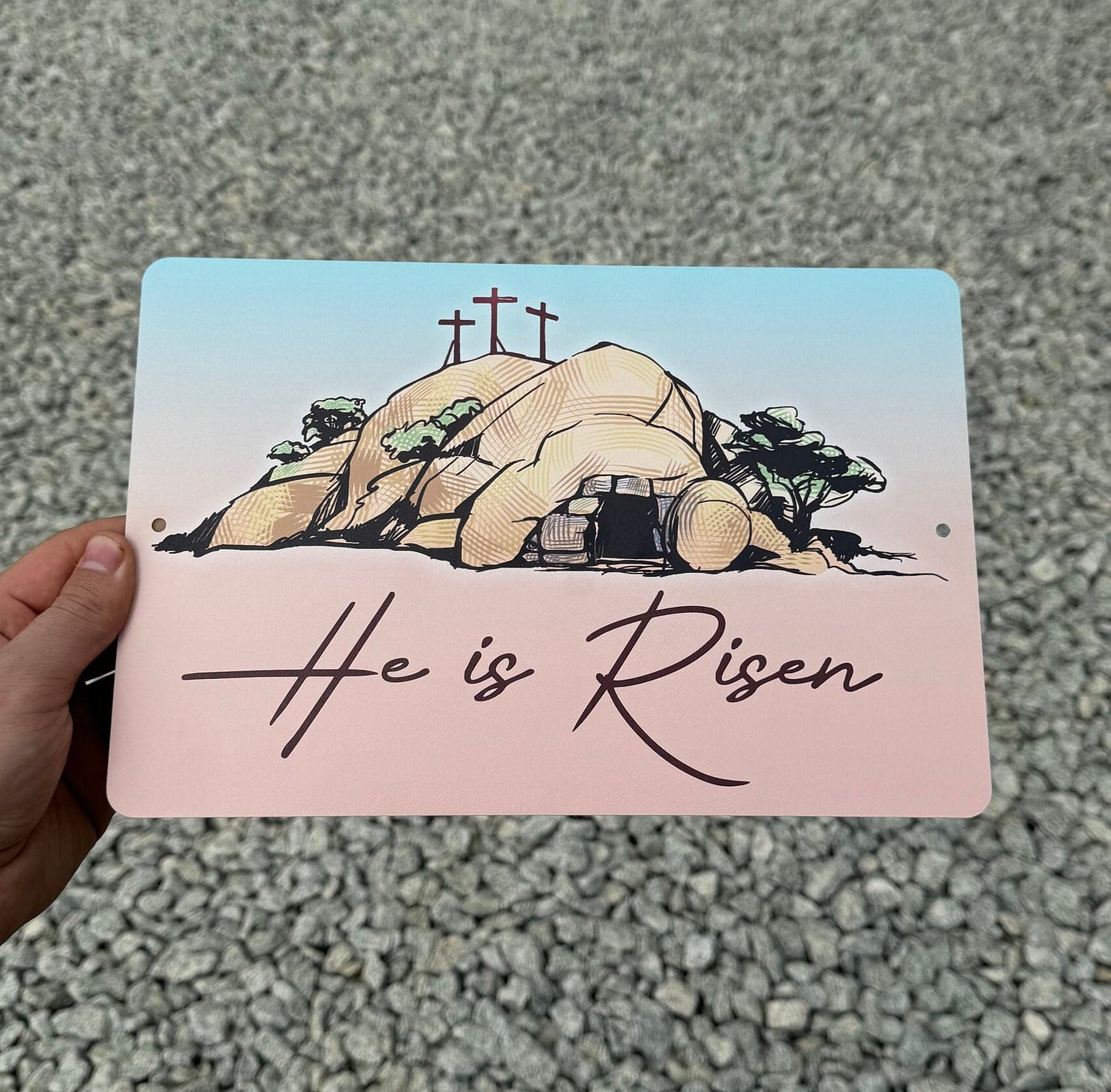 He Is Risen Easter Metal Sign - Religious Christian Wall Art Decor