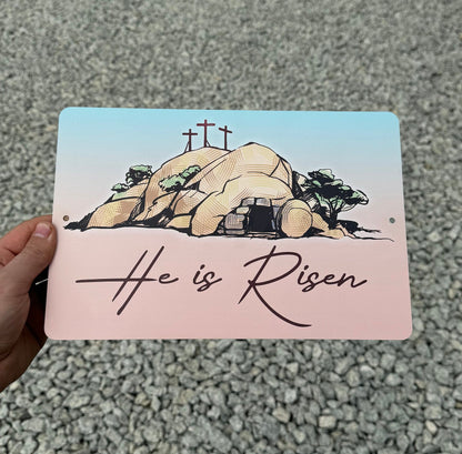 He Is Risen Easter Metal Sign - Religious Christian Wall Art Decor
