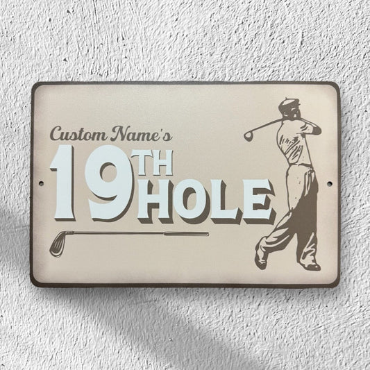 Custom 19th Hole Sign, Custom Metal Powder Coated & Printed Name Sign