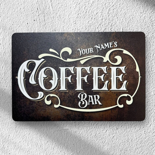 Custom Coffee Bar Sign, Custom Metal Powder Coated & Printed Name Sign